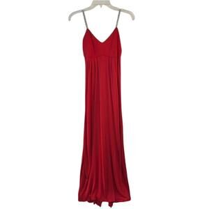 No name Vintage Slinky red polyester dress with rhinestone straps